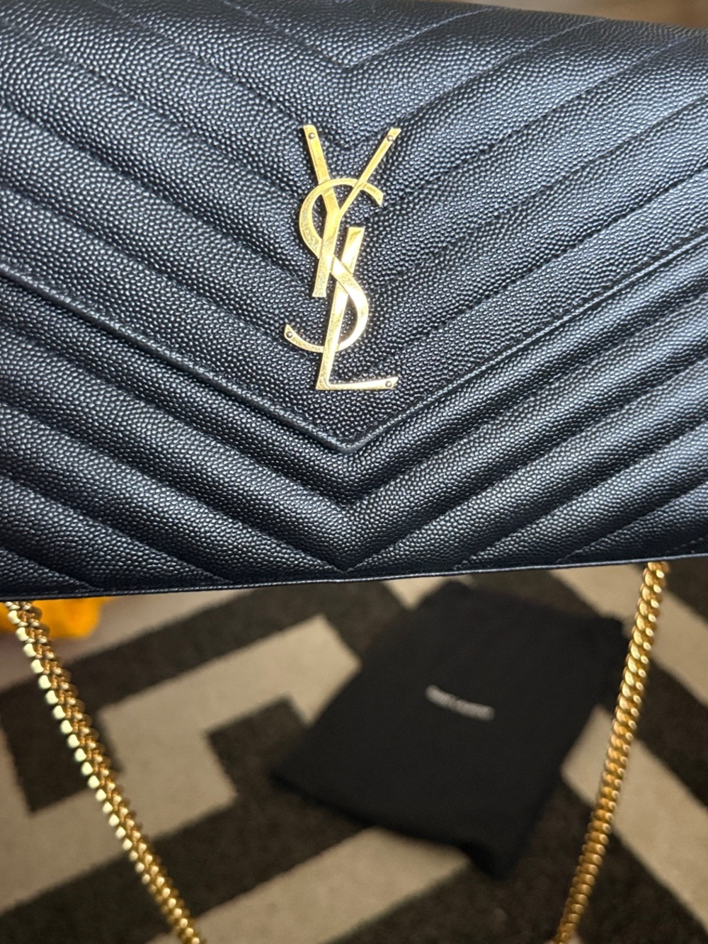 Authentic Saint Laurent Black Quilted Leather Shoulder Bag with Gold Chain &Logo - Picture 8 of 8